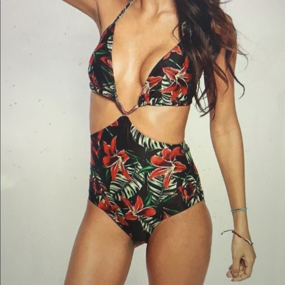 ASOS tropical print cutout swimsuit